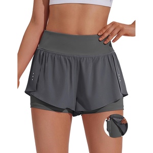 image:imagePINSPARK 2 in 1 Athletic Shorts for Women Biker Underneath Running Shorts High Waisted Gym Workout Short with Side PocketsGraphite Gray