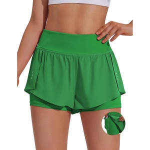 image:imagePINSPARK 2 in 1 Athletic Shorts for Women Biker Underneath Running Shorts High Waisted Gym Workout Short with Side PocketsGreen