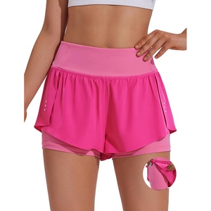 image:imagePINSPARK 2 in 1 Athletic Shorts for Women Biker Underneath Running Shorts High Waisted Gym Workout Short with Side PocketsHot Pink