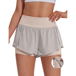image:imagePINSPARK 2 in 1 Athletic Shorts for Women Biker Underneath Running Shorts High Waisted Gym Workout Short with Side PocketsLight Gray