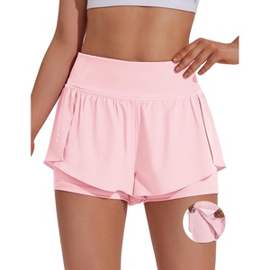 image:imagePINSPARK 2 in 1 Athletic Shorts for Women Biker Underneath Running Shorts High Waisted Gym Workout Short with Side PocketsLight Pink