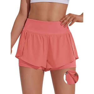image:imagePINSPARK 2 in 1 Athletic Shorts for Women Biker Underneath Running Shorts High Waisted Gym Workout Short with Side PocketsOrange Pink