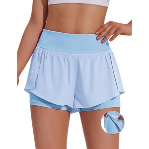 image:imagePINSPARK 2 in 1 Athletic Shorts for Women Biker Underneath Running Shorts High Waisted Gym Workout Short with Side PocketsPastel Blue