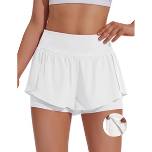 image:imagePINSPARK 2 in 1 Athletic Shorts for Women Biker Underneath Running Shorts High Waisted Gym Workout Short with Side PocketsWhite