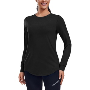image:imagePINSPARK Long Sleeve Workout Tops for Women Crewneck Yoga Shirts Lightweight Athletic Gym Running Fall Sport TShirtBlack