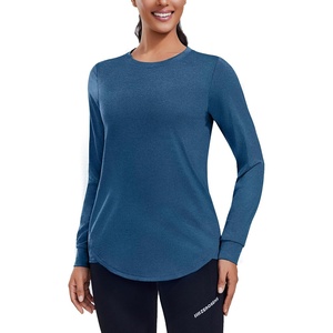 image:imagePINSPARK Long Sleeve Workout Tops for Women Crewneck Yoga Shirts Lightweight Athletic Gym Running Fall Sport TShirtDark Blue