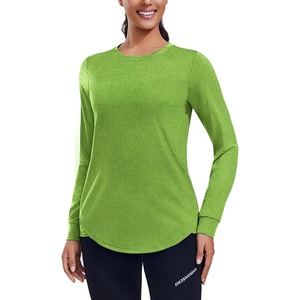 image:imagePINSPARK Long Sleeve Workout Tops for Women Crewneck Yoga Shirts Lightweight Athletic Gym Running Fall Sport TShirtNeon Green