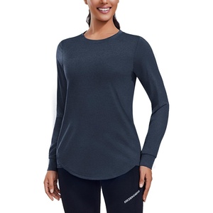image:imagePINSPARK Long Sleeve Workout Tops for Women Crewneck Yoga Shirts Lightweight Athletic Gym Running Fall Sport TShirtTrue Navy