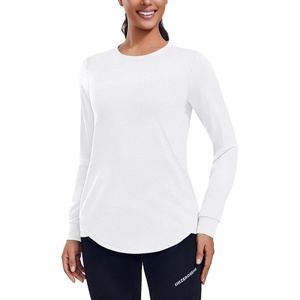 image:imagePINSPARK Long Sleeve Workout Tops for Women Crewneck Yoga Shirts Lightweight Athletic Gym Running Fall Sport TShirtWhite