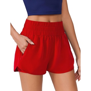 image:imagePINSPARK Running Shorts for Women Quick Dry High Waisted Athletic Short 2 in 1 Workout Gym Shorts with Zipper PocketsRed