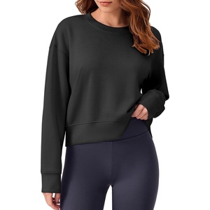 image:imagePINSPARK Soft Crewneck Cropped Sweatshirt for Women Long Sleeve Relaxed Lightweight Basic Crop Tops 2025Black