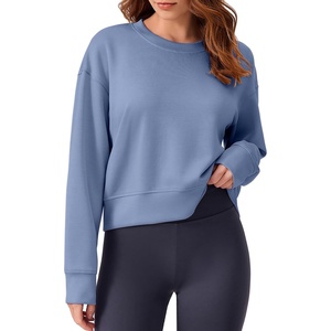 image:imagePINSPARK Soft Crewneck Cropped Sweatshirt for Women Long Sleeve Relaxed Lightweight Basic Crop Tops 2025Blue
