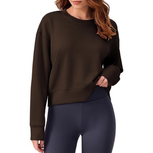 image:imagePINSPARK Soft Crewneck Cropped Sweatshirt for Women Long Sleeve Relaxed Lightweight Basic Crop Tops 2025Espresso