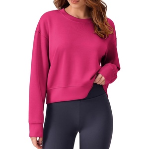 image:imagePINSPARK Soft Crewneck Cropped Sweatshirt for Women Long Sleeve Relaxed Lightweight Basic Crop Tops 2025Hot Pink