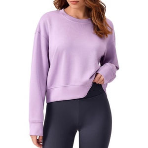 image:imagePINSPARK Soft Crewneck Cropped Sweatshirt for Women Long Sleeve Relaxed Lightweight Basic Crop Tops 2025Lavender