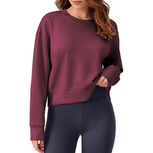 image:imagePINSPARK Soft Crewneck Cropped Sweatshirt for Women Long Sleeve Relaxed Lightweight Basic Crop Tops 2025Magenta Purple