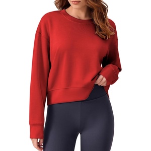 image:imagePINSPARK Soft Crewneck Cropped Sweatshirt for Women Long Sleeve Relaxed Lightweight Basic Crop Tops 2025Red