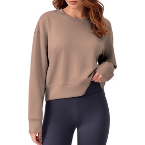 image:imagePINSPARK Soft Crewneck Cropped Sweatshirt for Women Long Sleeve Relaxed Lightweight Basic Crop Tops 2025Taupetastic