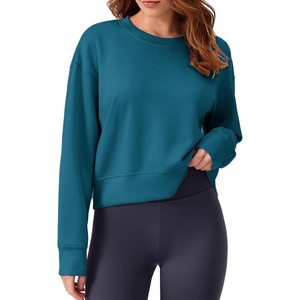 image:imagePINSPARK Soft Crewneck Cropped Sweatshirt for Women Long Sleeve Relaxed Lightweight Basic Crop Tops 2025Teal