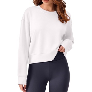 image:imagePINSPARK Soft Crewneck Cropped Sweatshirt for Women Long Sleeve Relaxed Lightweight Basic Crop Tops 2025White Slightly Sheer
