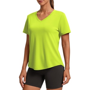 image:imagePINSPARK Soft Workout Tops for Women Short Sleeve V Neck Moisture Wicking UPF 50 Sun Protection Quick Dry Gym Shirts03 Neon Green
