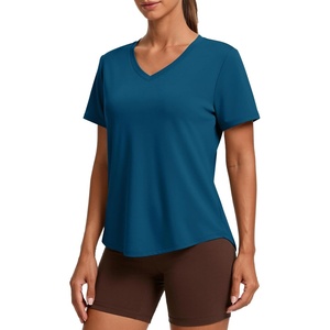 image:imagePINSPARK Soft Workout Tops for Women Short Sleeve V Neck Moisture Wicking UPF 50 Sun Protection Quick Dry Gym Shirts04 Dark Blue
