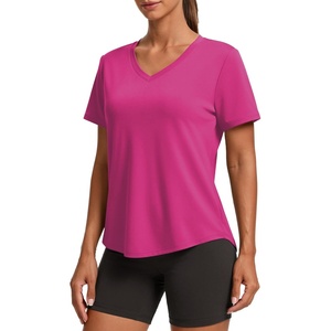 image:imagePINSPARK Soft Workout Tops for Women Short Sleeve V Neck Moisture Wicking UPF 50 Sun Protection Quick Dry Gym Shirts07 Hot Pink