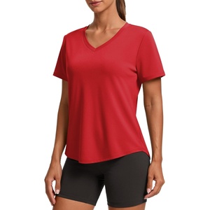 image:imagePINSPARK Soft Workout Tops for Women Short Sleeve V Neck Moisture Wicking UPF 50 Sun Protection Quick Dry Gym Shirts08 Red