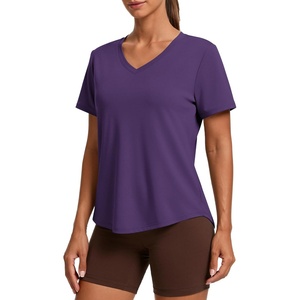 image:imagePINSPARK Soft Workout Tops for Women Short Sleeve V Neck Moisture Wicking UPF 50 Sun Protection Quick Dry Gym ShirtsDeep Purple