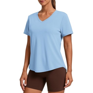image:imagePINSPARK Soft Workout Tops for Women Short Sleeve V Neck Moisture Wicking UPF 50 Sun Protection Quick Dry Gym ShirtsLight Blue