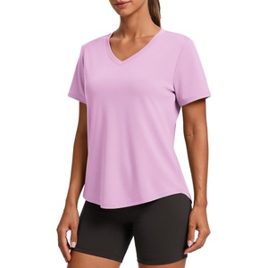 image:imagePINSPARK Soft Workout Tops for Women Short Sleeve V Neck Moisture Wicking UPF 50 Sun Protection Quick Dry Gym ShirtsLight Pink
