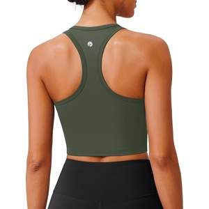 image:imagePINSPARK Sports Bra Longline Racerback Tank Tops for Women Padded Workout Yoga TopArmy Green