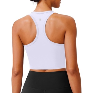 image:imagePINSPARK Sports Bra Longline Racerback Tank Tops for Women Padded Workout Yoga TopB White