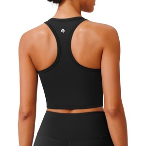 image:imagePINSPARK Sports Bra Longline Racerback Tank Tops for Women Padded Workout Yoga TopBlack
