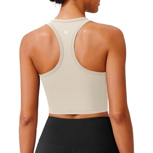 image:imagePINSPARK Sports Bra Longline Racerback Tank Tops for Women Padded Workout Yoga TopBone White