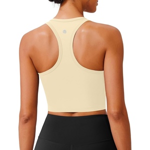 image:imagePINSPARK Sports Bra Longline Racerback Tank Tops for Women Padded Workout Yoga TopButter Yellow
