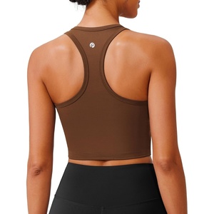 image:imagePINSPARK Sports Bra Longline Racerback Tank Tops for Women Padded Workout Yoga TopCoffee Brown
