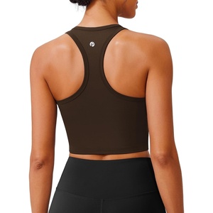 image:imagePINSPARK Sports Bra Longline Racerback Tank Tops for Women Padded Workout Yoga TopEspresso Brown
