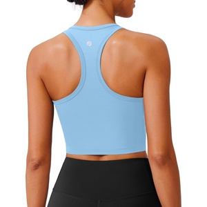 image:imagePINSPARK Sports Bra Longline Racerback Tank Tops for Women Padded Workout Yoga TopLight Blue