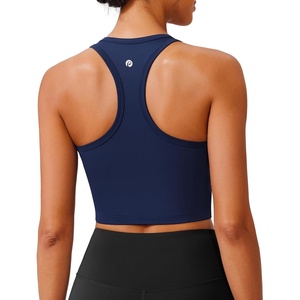 image:imagePINSPARK Sports Bra Longline Racerback Tank Tops for Women Padded Workout Yoga TopNavy Blue