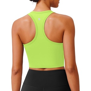 image:imagePINSPARK Sports Bra Longline Racerback Tank Tops for Women Padded Workout Yoga TopNeon Lime Green