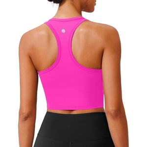 image:imagePINSPARK Sports Bra Longline Racerback Tank Tops for Women Padded Workout Yoga TopNeon Pink