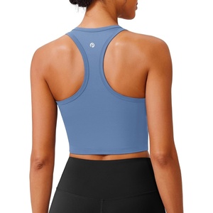 image:imagePINSPARK Sports Bra Longline Racerback Tank Tops for Women Padded Workout Yoga TopOasis Blue