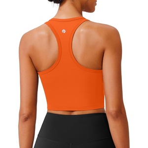 image:imagePINSPARK Sports Bra Longline Racerback Tank Tops for Women Padded Workout Yoga TopOrange