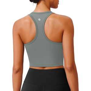 image:imagePINSPARK Sports Bra Longline Racerback Tank Tops for Women Padded Workout Yoga TopSage Grey