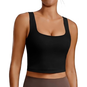 image:imagePINSPARK Sports Bra for Women Square Neck Longline Tank Top with Built in BraBlack