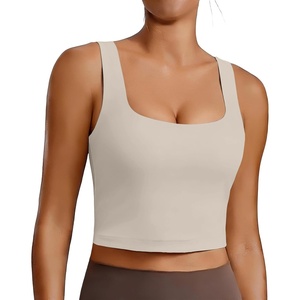 image:imagePINSPARK Sports Bra for Women Square Neck Longline Tank Top with Built in BraBone White