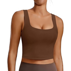 image:imagePINSPARK Sports Bra for Women Square Neck Longline Tank Top with Built in BraBronze