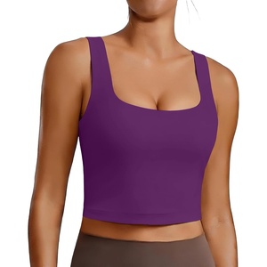 image:imagePINSPARK Sports Bra for Women Square Neck Longline Tank Top with Built in BraDark Purple