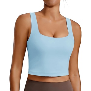 image:imagePINSPARK Sports Bra for Women Square Neck Longline Tank Top with Built in BraDemin Blue
